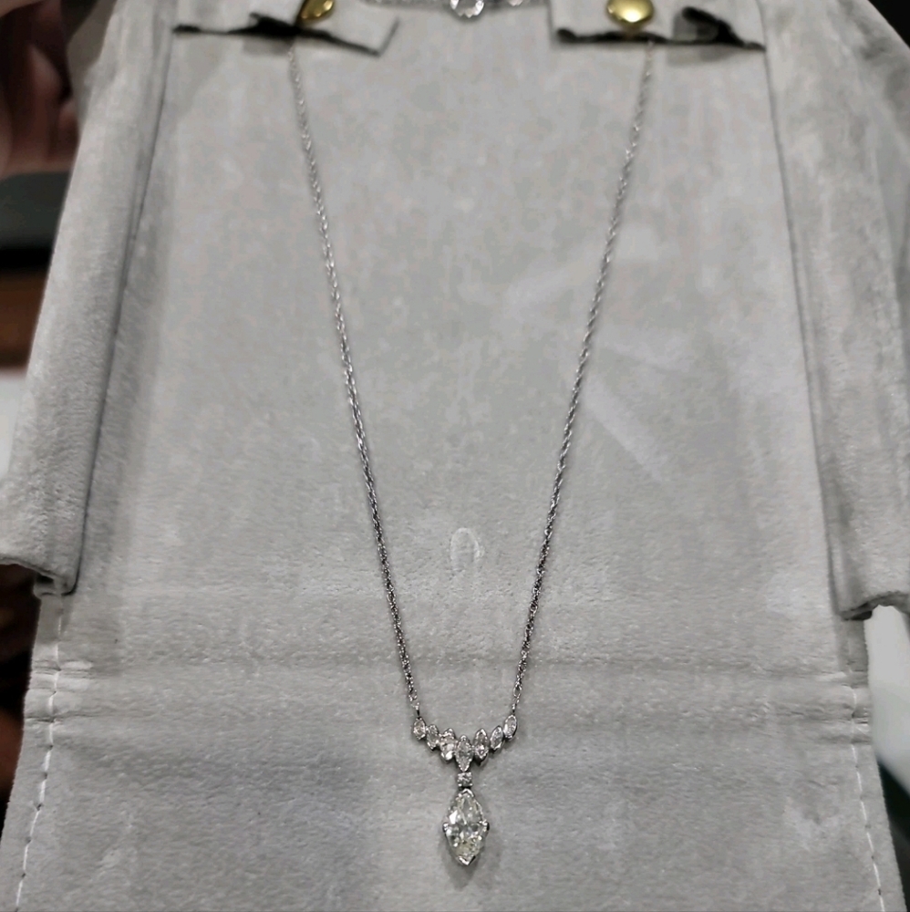 Vintage 14K White Gold 2.02ct Diamond Necklace Pendant | 1.10ct | Estate Jewelry